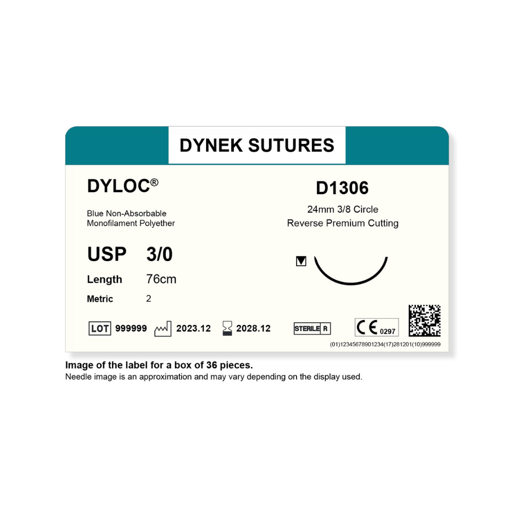 Dynek Dyloc Synthetic Non Absorbable 3/0x76cm On 24mm 3/8 Sutures D1306 Box Of 36