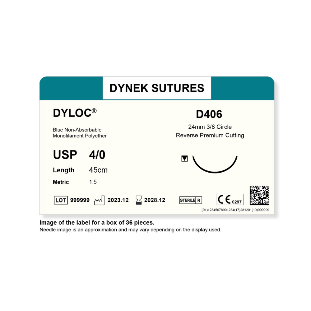 Dynek Dyloc Synthetic Non Absorbable 4/0x45cm On 24mm 3/8 Sutures D406 Box Of 36