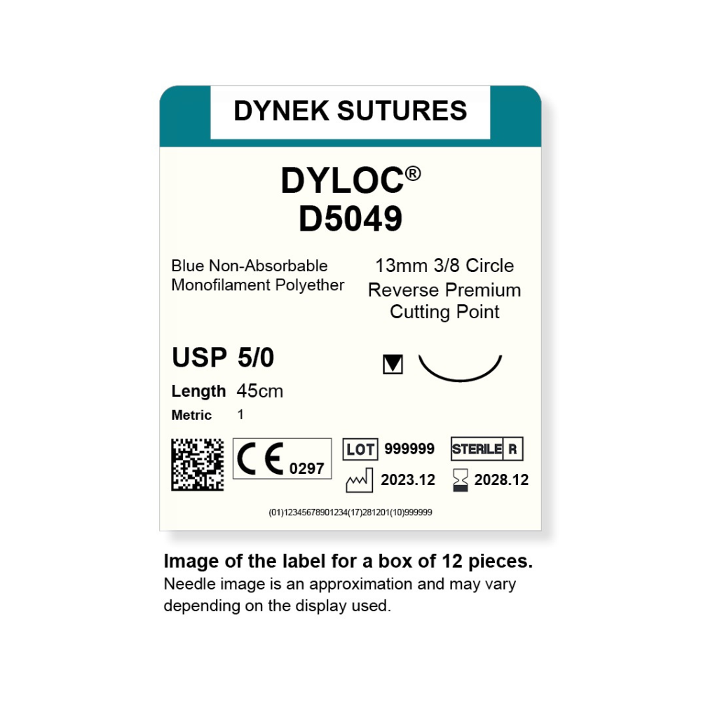 Dynek Dyloc Synthetic Non Absorbable 5/0x45cm On 13mm 3/8 Sutures D5049 Box Of 12