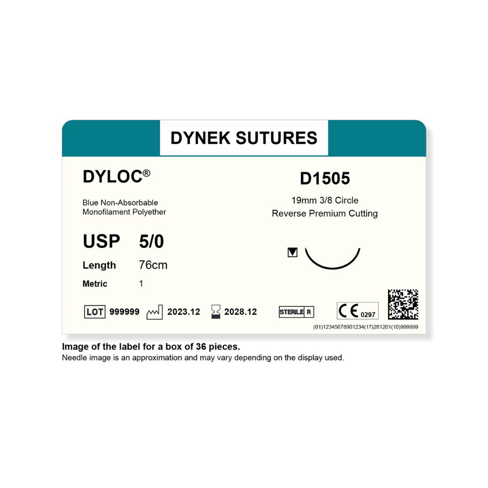 Dynek Dyloc Synthetic Non Absorbable 5/0x76cm On 19mm 3/8 Sutures D1505 Box Of 36