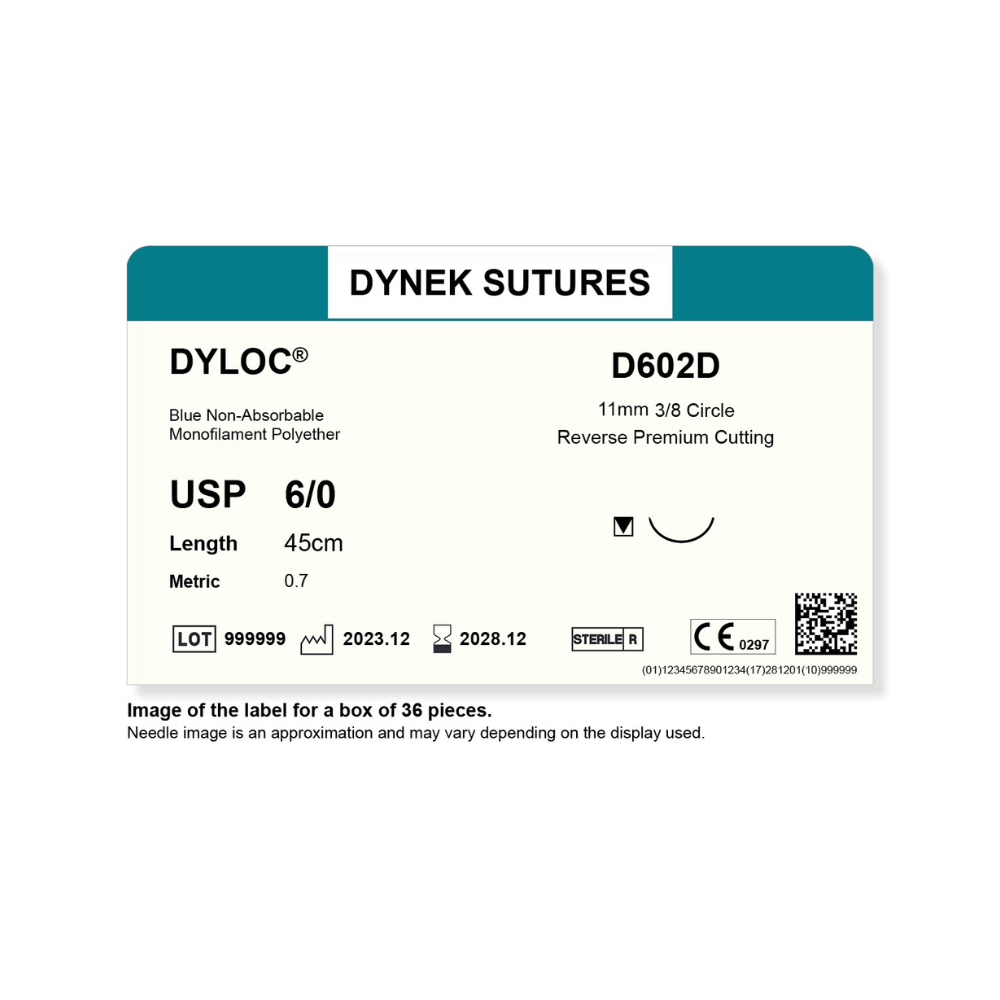 Dynek Dyloc Synthetic Non Absorbable 6/0x45cm On 11mm 3/8 Sutures D602D Box Of 36