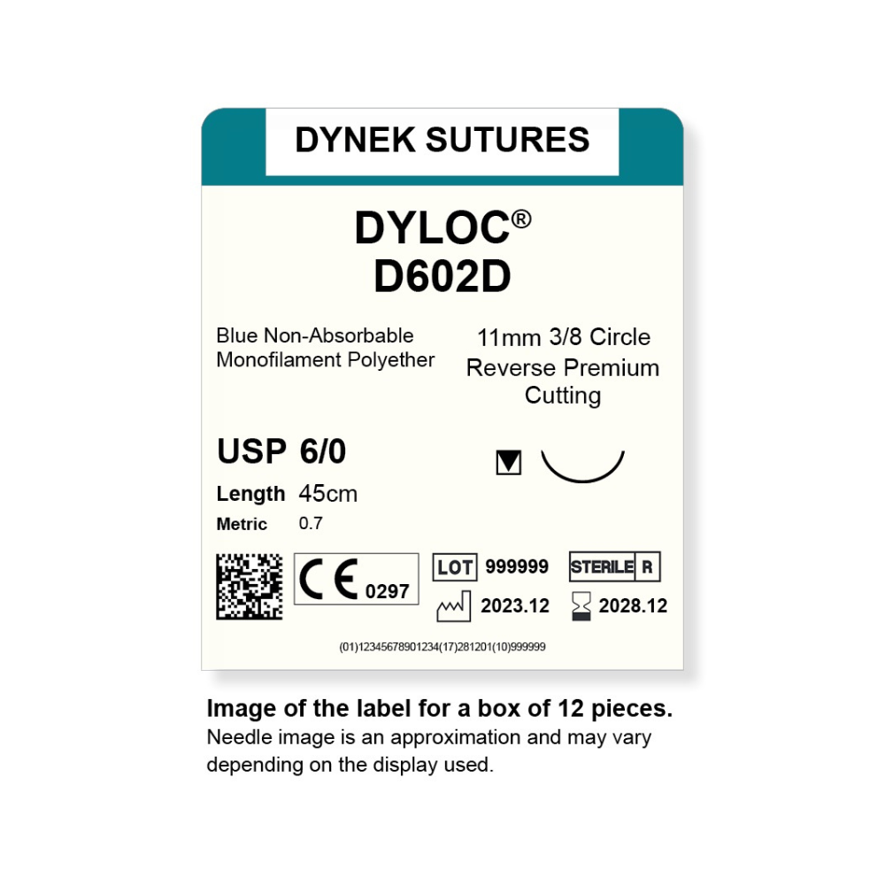 Dynek Dyloc Synthetic Non Absorbable 6/0x45cm On 11mm 3/8 Sutures D602D Box Of 12