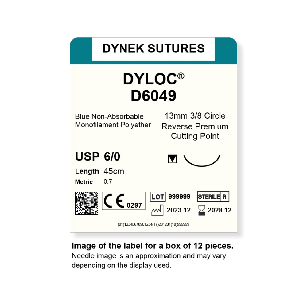 Dynek Dyloc Synthetic Non Absorbable 6/0x45cm On 13mm 3/8 Sutures D6049 Box Of 12