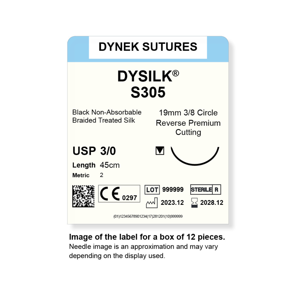 Dynek Dysilk Black Natural Non Absorbable 3/0x45cm On 19mm 3/8 Sutures S305 Box Of 12