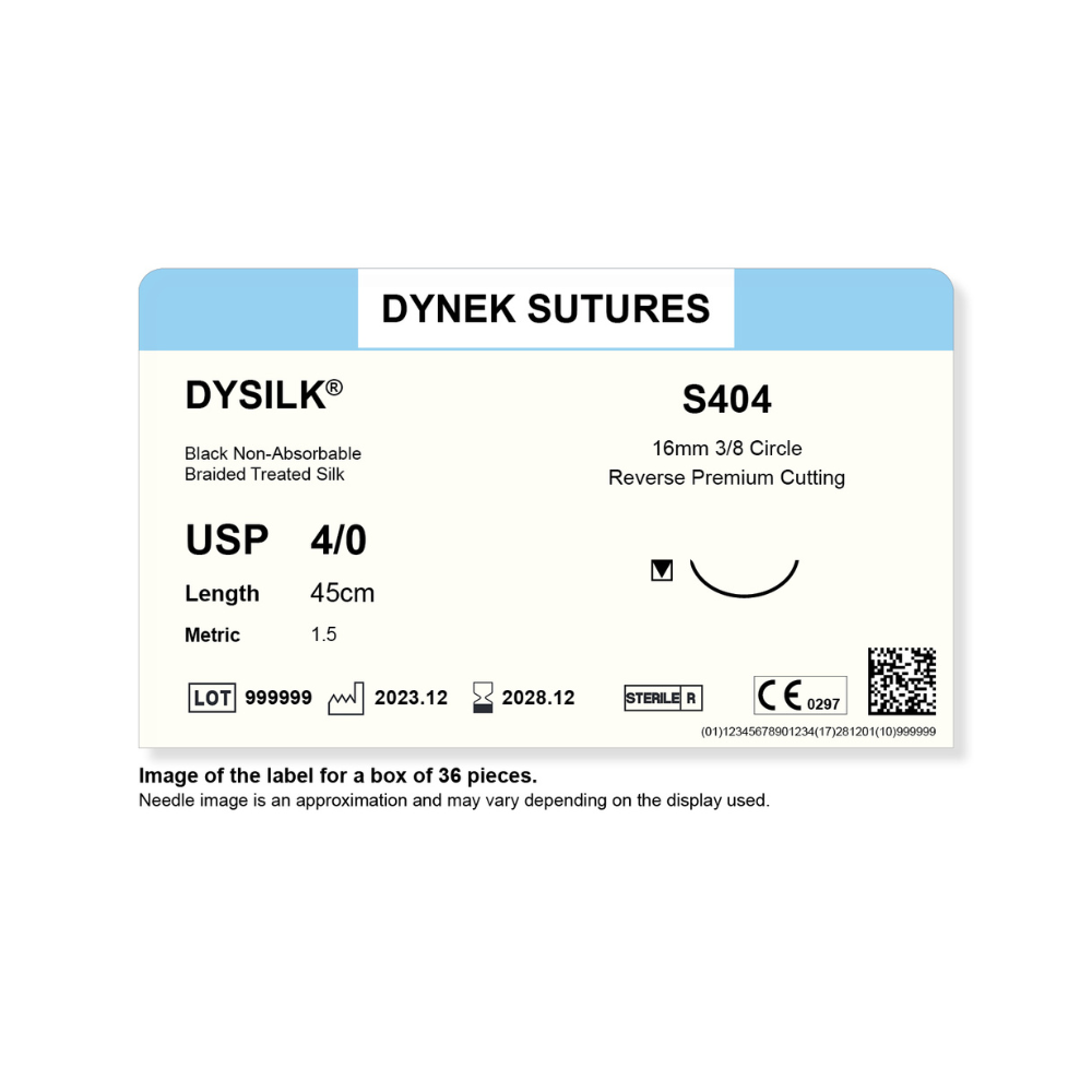 Dynek Dysilk Black Natural Non Absorbable 4/0x45cm On 16mm 3/8 Sutures S404 Box Of 36