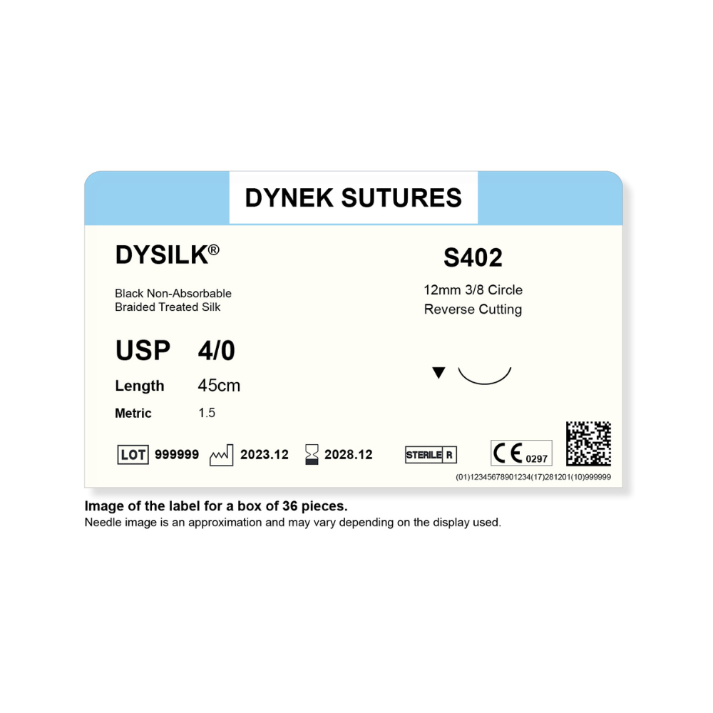 Dynek Dysilk Black Natural Non Absorbable 4/0x45cm On 12mm 3/8 Sutures S402 Box Of 36
