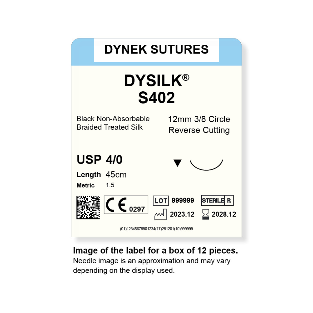Dynek Dysilk Black Natural Non Absorbable 4/0x45cm On 12mm 3/8 Sutures S402 Box Of 12