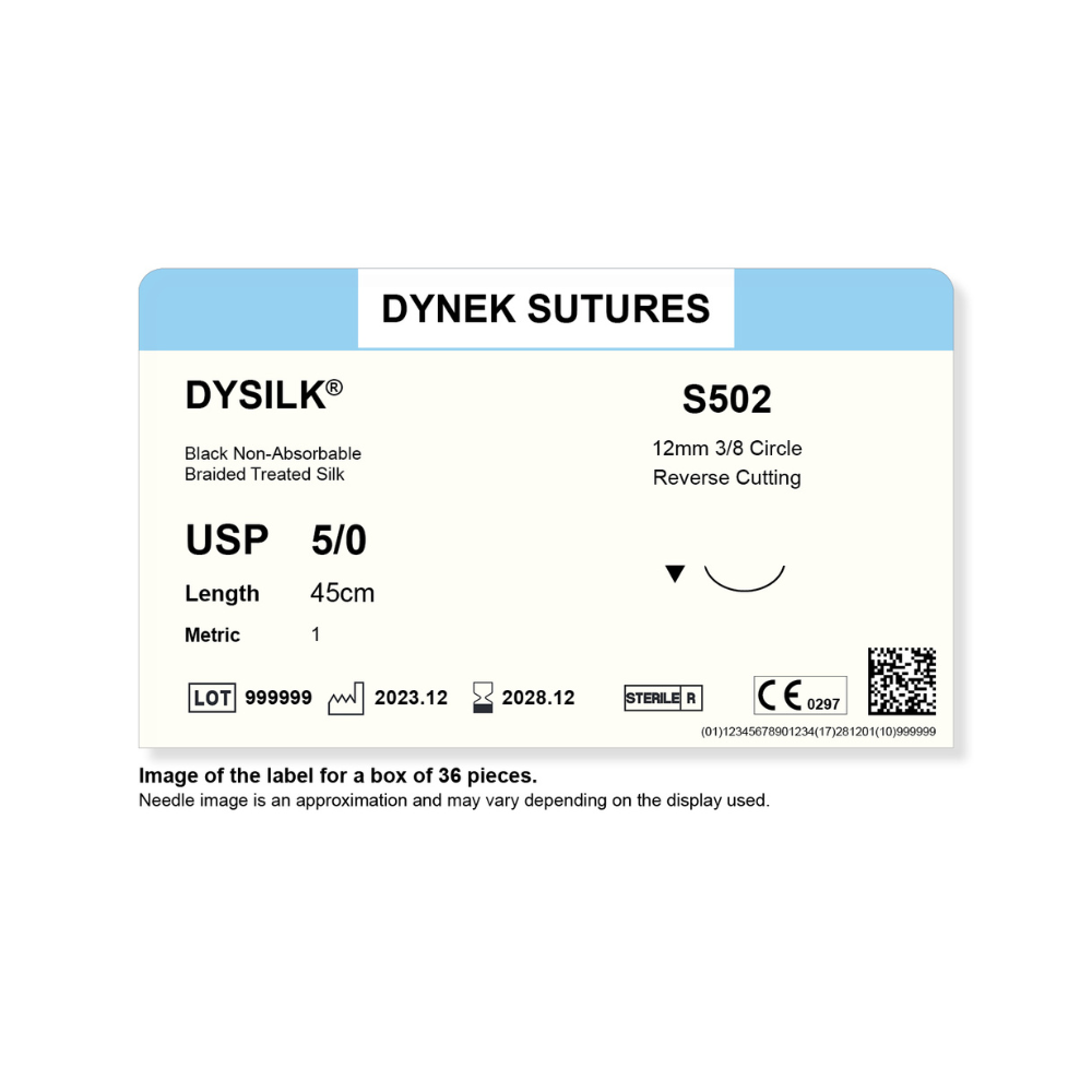 Dynek Dysilk Black Natural Non Absorbable 5/0x45cm On 12mm 3/8 Sutures S502 Box Of 36