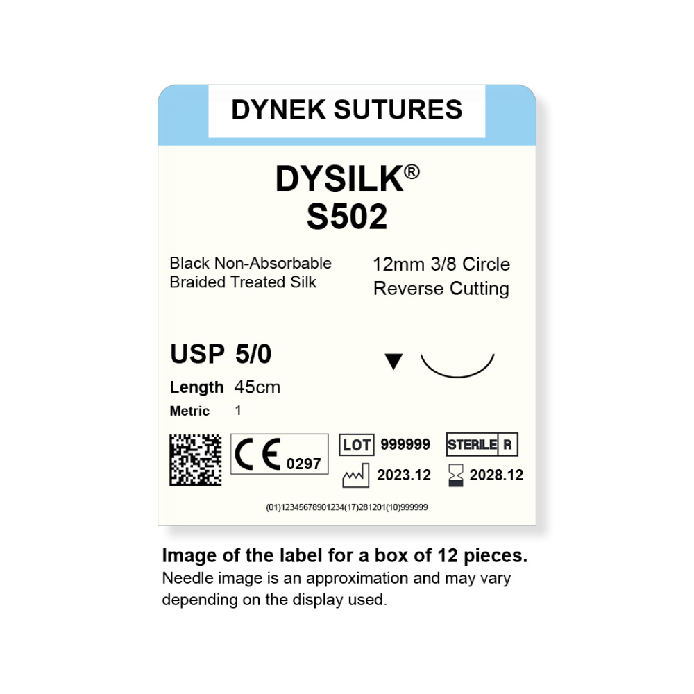 Dynek Dysilk Black Natural Non Absorbable 5/0x45cm On 12mm 3/8 Sutures S502 Box Of 12