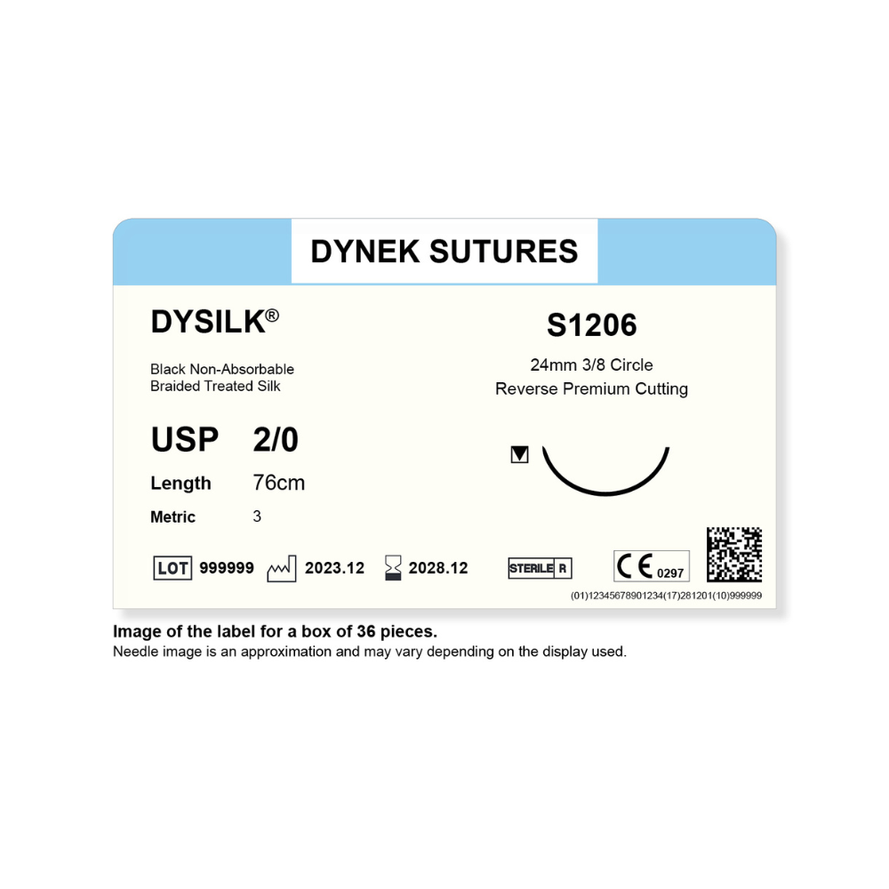 Dynek Dysilk Black Natural Non Absorbable 2/0x76cm On 24mm 3/8 Sutures S1206 Box Of 36