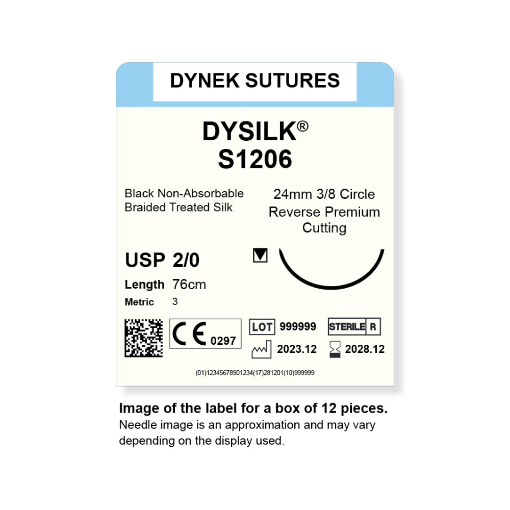 Dynek Dysilk Black Natural Non Absorbable 2/0x76cm On 24mm 3/8 Sutures S1206 Box Of 12