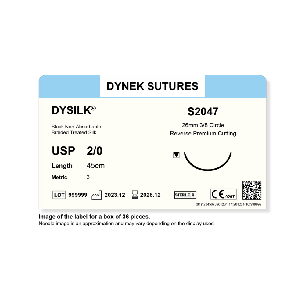 Dynek Dysilk Black Natural Non Absorbable 2/0x45cm On 26mm 3/8 Sutures S2047 Box Of 36
