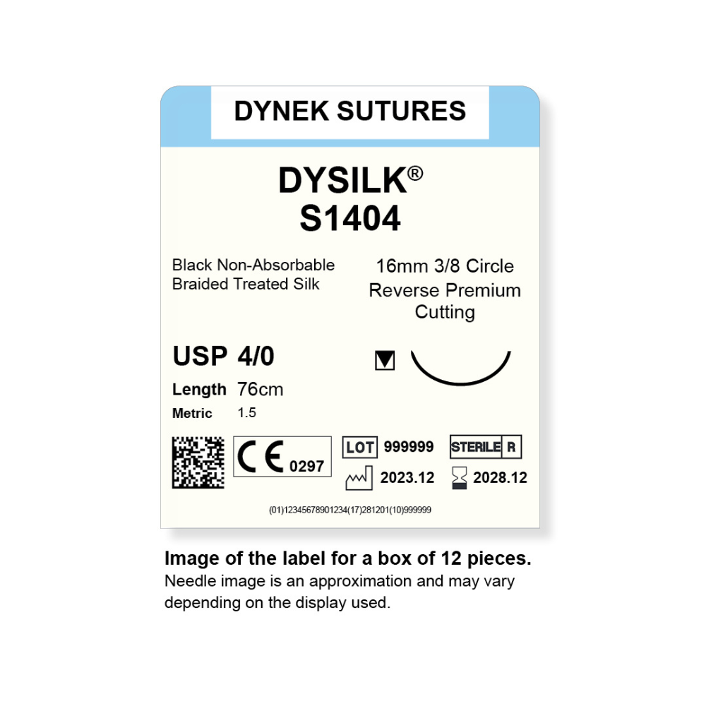 Dynek Dysilk Black Natural Non Absorbable 4/0x76cm On 16mm 3/8 Sutures S1404 Box Of 12