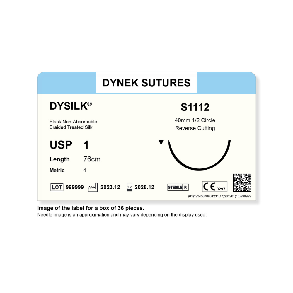 Dynek Dysilk Black Natural Non Absorbable 1x76cm On 40mm 1/2 Sutures S1112 Box Of 36