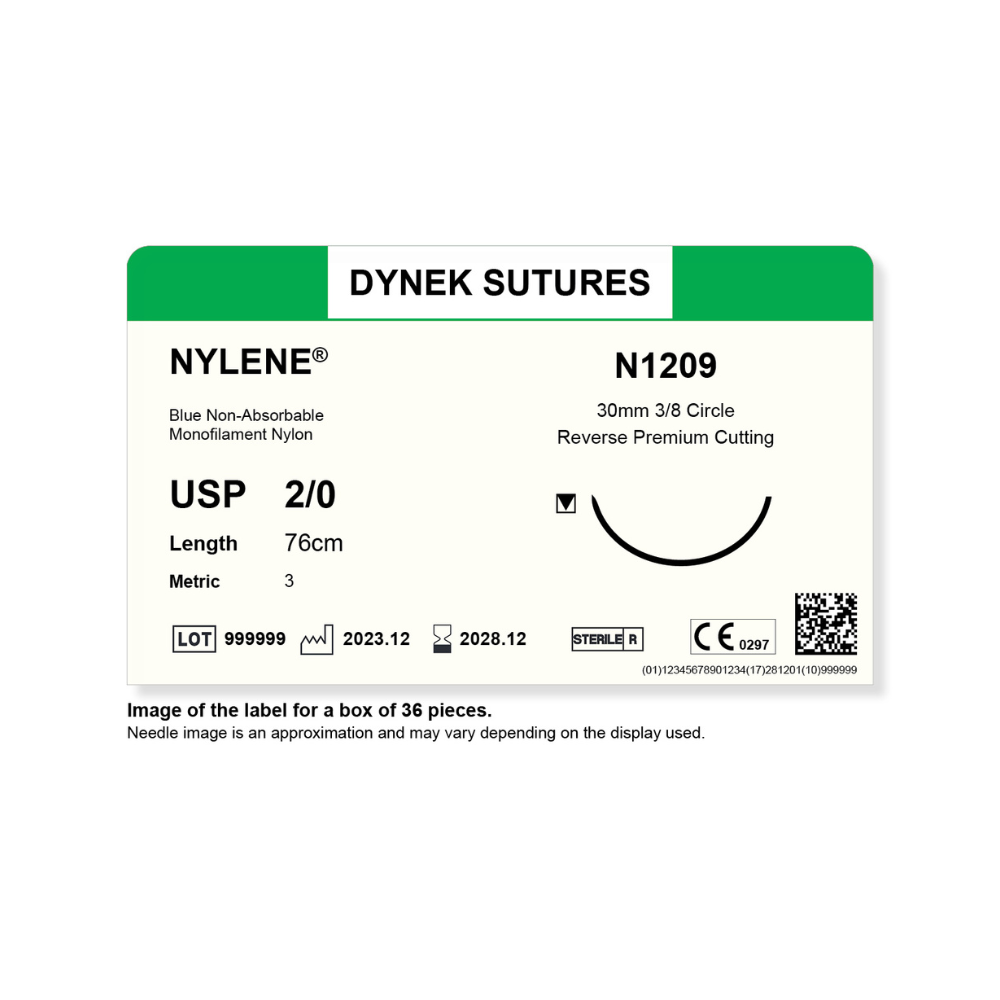Dynek Nylene Blue Synthetic Non Absorbable 2/0x76cm On 30mm 3/8 Sutures N1209 Box Of 36