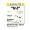 Dynek Surgical Catgut Plain Gut Natural Absorbable 3/0x50cm On 19mm 3/8 Sutures PG305 Box Of 12