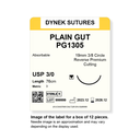 Dynek Surgical Catgut Plain Gut Natural Absorbable 3/0x76cm On 19mm 3/8 Sutures PG1305 Box Of 12