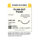 Dynek Surgical Catgut Plain Gut Natural Absorbable 3/0x50cm On 24mm 3/8 Sutures PG306 Box Of 12