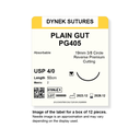 Dynek Surgical Catgut Plain Gut Natural Absorbable 4/0x50cm On 19mm 3/8 Sutures PG405 Box Of 12