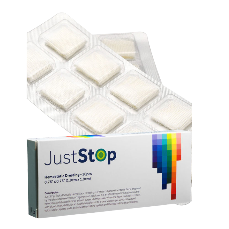  JustStop Hemostatic Gauze Oxidised Regenerated Cellulose 1.9x1.9cm Pack Of 20