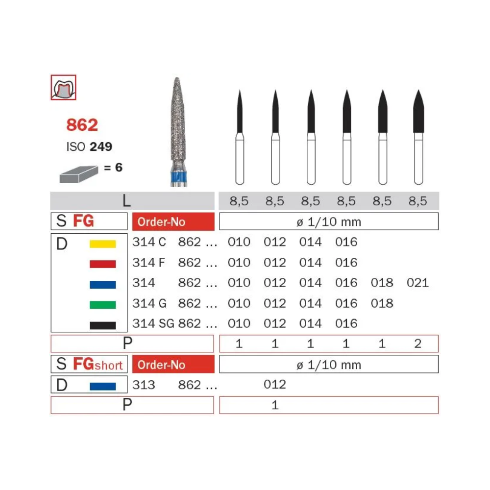 Diaswiss Diamond FG Flame Bur 314 862 012 Coarse Pack Of 5
