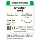 Dynek Nylene Blue Synthetic Non Absorbable 4/0x45cm On 19mm 3/8 Sutures Box Of 12