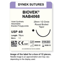 Dynek Biovek Synthetic Absorbable 4/0x76cm On 25mm 1/2 Circle RBT Needle Dyed Violet Sutures Box Of 12